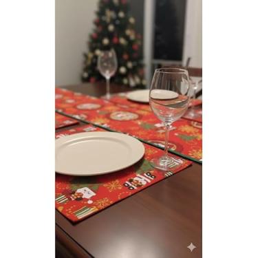 Imagem de Conjunto de 5 jogos americanos + caminho de mesa estilo americano para o Natal Para mesas de jantar e reuniões em casa(Papai Noel)