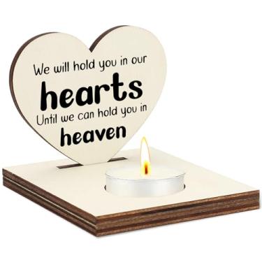 Imagem de We Will Hold You In Our Hearts Castiçal, suporte de luz de chá memorial de madeira, presente de luto de simpatia pela perda de um ente querido, lembrança de decoração de casa de lembrança, em exibição