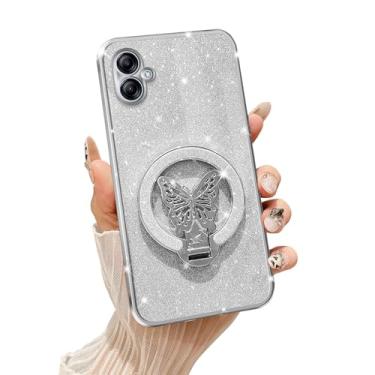 Imagem de Tesazxcn Capa para Samsung Galaxy A04E com suporte [compatível com Mag Safe], para Samsung Galaxy A04E capa protetora à prova de choque com suporte para mulheres e meninas, prata