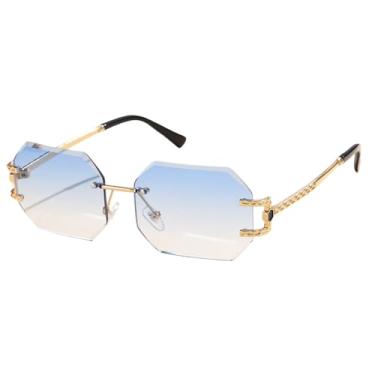 Imagem de Óculos de Sol Femininos Sem Aro, Modelo Poligonal, Lentes Quadradas, Cor Azul