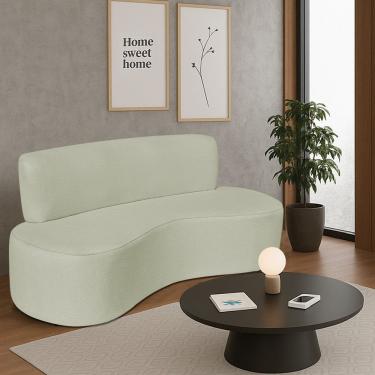 Imagem de Sofá Curvo 2 Lugares Amsterdã 140cm Bouclé Cor Verde Oliva