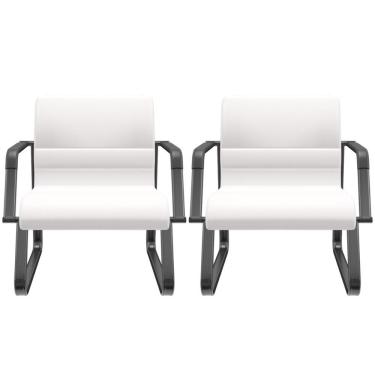 Imagem de Kit 02 Cadeiras De Escritório Recepção Fixa Pés Preto Lev P03 Vinil Branco - Lyam Decor