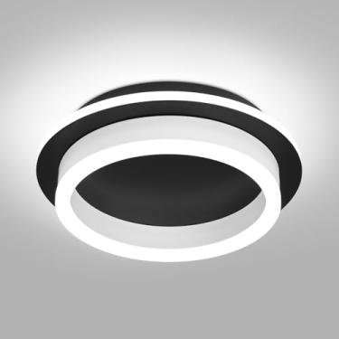Imagem de CANEOE Luminária De Teto Led Moderna Cameoe, Preta 24 W Para Corredor, Pequena Redonda Embutida Quarto, Cozinha, Banheiro, Entrada