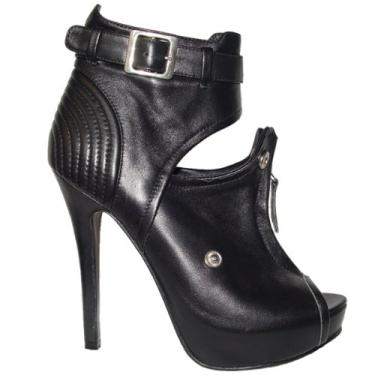 Imagem de Amirah Bota feminina sexy, preta, confortável, salto alto, bico aberto, botas/vestido de festa para eventos noturnos, com um zíper lateral plataforma de 2,5 cm para fácil acesso, Preto, 35