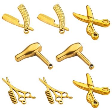 Imagem de Framendino, Pacote com 8 berloques de estilista de cabelo, pente de tesoura, ferramentas para secador de cabelo, tema de corte de cabelo, pingentes de joalheiro de barbeiro, chaveiro, dia dos pais