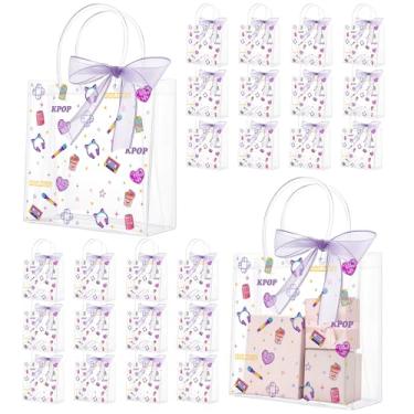 Imagem de Mooliwe 24 peças de saco de presente de festa com tema Kpop com laço de fita, lembrancinhas de festa de cantores populares PVC transparentes, sacolas de presente a granel com alça para decoração de