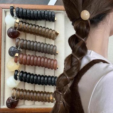 Imagem de Cordão de telefone com bola vintage laços de cabelo lisos elásticos femininos simples laço de cabelo amarrado rabo de cavalo corda corda acessórios (4 peças, misto)