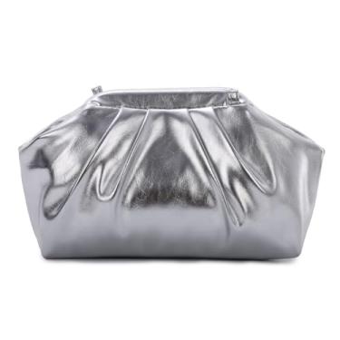 Imagem de Fecialy Bolsa clutch elegante de couro vegano para mulheres, macia, plissada, para noite, bolsa formal, Prata
