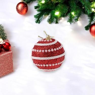 Imagem de Generic 1 peça de enfeites de bolas de Natal redondas padrão horizontal espuma vermelha 8 cm