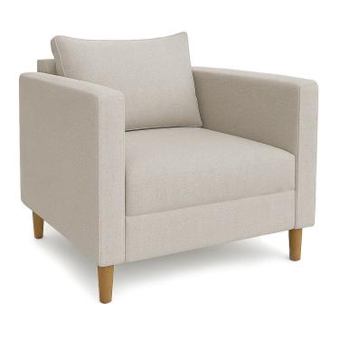 Imagem de Poltrona Decorativa Helena Linho Pés Madeira Bege