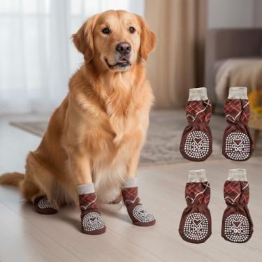 Imagem de 4 meias antiderrapantes para cães - botas de cachorro para evitar lamber patas, sapatos antiderrapantes para cães ao ar livre, ótimo para proteção de patas de cães