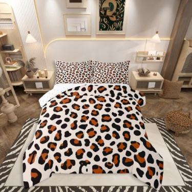 Imagem de jejeloiu Conjunto de cama de pele macio para meninos e meninas, leopardo, tamanho Queen, guepardo, edredom de microfibra, estampa animal, decoração de quarto, 3 peças com 2 fronhas