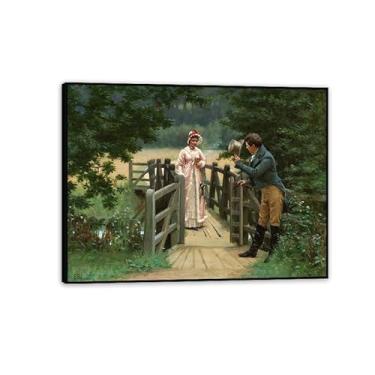 Imagem de Edmund Leighton impressão em tela The Gallant Suitor por reproduções de pinturas famosas Edmund Leighton pôster arte de parede para sala de estar quarto decoração de parede 80 x 60 cm (31 x 24