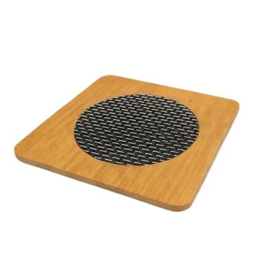 Imagem de Descansos de Panela MDF 14,5cm Estilo Bambu Borracha Antiderrapante Proteção Mesa Cozinha Quente(KIT 4 QUADRADO)