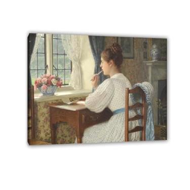 Imagem de Edmund Leighton impressão em tela Straying Thoughts por reproduções de pinturas famosas Edmund Leighton pôster arte de parede para sala de estar quarto decoração de parede 65 x 50 cm (66.0x48.3 cm