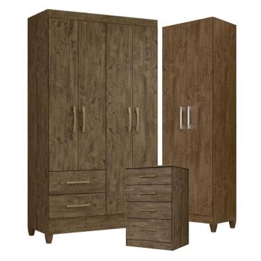 Imagem de Guarda Roupa Solteiro Chile Com Cômoda Ms913 E Armário Multiuso New íris Castanho Wood - Moval