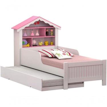 Imagem de Bicama Infantil Solteiro Menina Casinha Branco Rosa