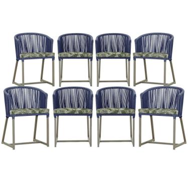 Imagem de 8 Cadeiras De Jantar área Noronha Fendi E5 Trama Original Azul