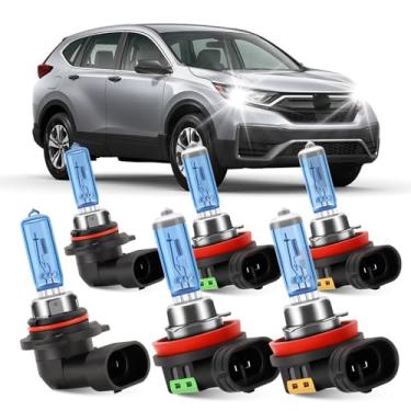 Imagem de Para Honda CRV CR-V 2015-2021 lâmpadas de farol de halogêneo, farol alto 9005 H11 baixo e kit de lâmpada de farol de neblina H8, branco 100W 6000K, 300% mais brilhante, plug and play, 6 peças