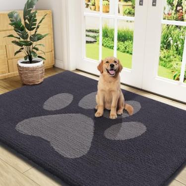 Imagem de Buganda Tapete de porta de cachorro para patas enlameadas, capachos absorventes de sujeira antiderrapante, tapete de baixo perfil lavável para cães de lama, tapete de entrada para piso interno (114 x