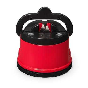 Imagem de Genérico Amolador de Facas Profissional Manual, Aço Inoxidável, Base com Ventosa, para Facas Tesouras e Canivetes, 20x10x10 cm, Vermelho e Preto