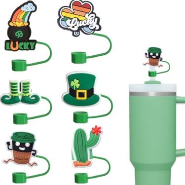 Imagem de Pacote com 6 tampas de palha de silicone compatíveis com Stanley copo de 30 e 1,134 g, lindos topos de palha de 10 mm para copos, tampas de canudos à prova de poeira para tampas de canudos