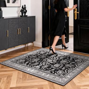 Imagem de OLFRUGDT Tapete lavável 5 x 7 cm para entrada: tapete macio e tradicional impresso tapete de cozinha antiderrapante medalhão de pilha baixa tapete de porta interior pequeno tapete de casa de fazenda
