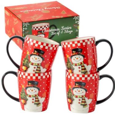 Imagem de HASENSE Conjunto de 4 canecas de café, xícaras festivas de 473 ml para cacau e latte com alça grande, canecas de café de cerâmica modernas grandes e seguras para micro-ondas e lava-louças, presente de