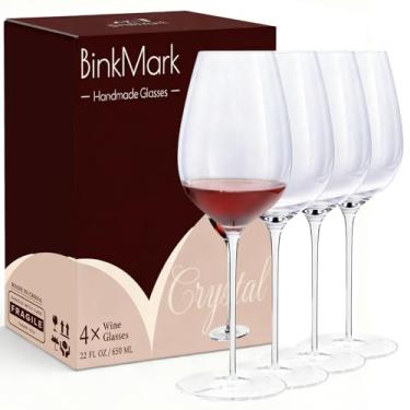 Imagem de BinkMark Conjunto de 4 taças de vinho tinto, 623 g, taças de vinho de cristal premium sopradas à mão, haste transparente, aro fino, - Perfeito para tinto ou branco, uso diário, aniversário de