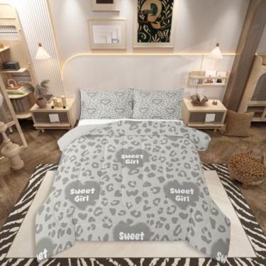 Imagem de jejeloiu Conjunto de cama de leopardo cinza macio para meninos e meninas, conjunto de edredom casal com estampa de guepardo, de microfibra, safári, pele de animal, decoração de quarto, 3 peças com 2