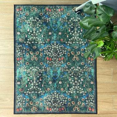 Imagem de Tapete de cadeira de escritório, tapete de cadeira de mesa verde flor vintage para piso de madeira, tapete antiderrapante de 91,4 cm x 122 cm para cadeira de escritório, tapete de cadeira de