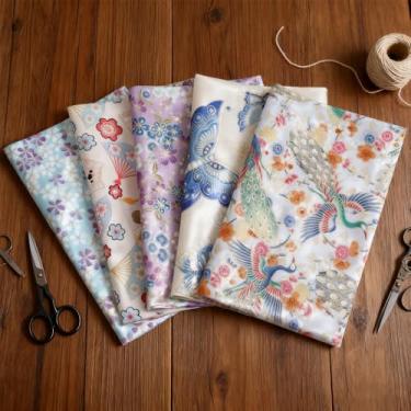 Imagem de Pacote de tecido de artesanato de algodão 5 peças, patchwork, 25 x 20 cm (25 x 20 cm) pano de embrulho de algodão colorido estilo japonês quadrado acolchoado costura patchwork tecido, scrapbook faça