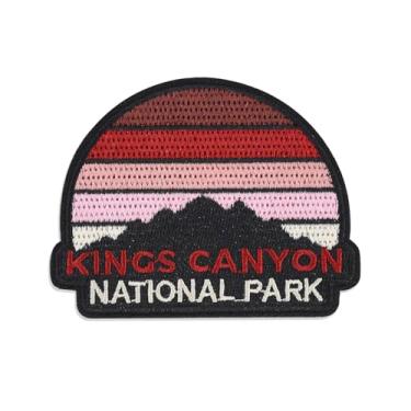 Imagem de Patch do Parque Nacional Kings Canyon, Emblema Bordado Horizonte Pôr do Sol, Formato de Crachá com Gradiente Vermelho e Laranja, Gancho e Laço de 7,6 cm x 6 cm para Mochilas, Jaquetas, Lembrança do