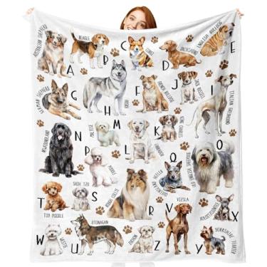 Imagem de Zzkol Cobertor de flanela do alfabeto com tema de cachorro, linda letra de raça de animal de estimação ABC, presentes de aniversário para crianças, meninos, meninas, estampas de patas, cobertores de