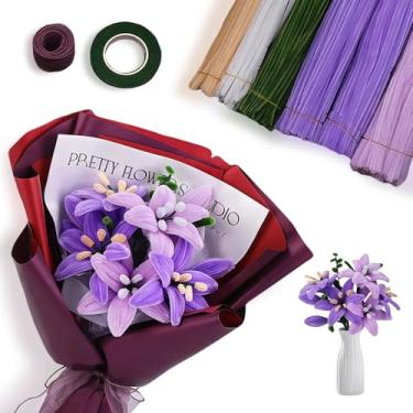 Imagem de HUEYTON Kit de fabricação de buquê de lírio DIY com 440 peças de limpadores de cachimbo, roxo - hastes temáticas de chenille e acessórios decorativos, perfeito para projetos de artesanato, decorações