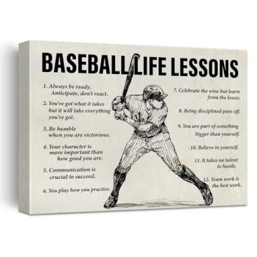 Imagem de Pôster em tela com lições de vida de beisebol, decoração de parede de beisebol, emoldurado, 28 x 35 cm, para decoração de casa, quarto, escritório, presentes de beisebol para homens e meninos
