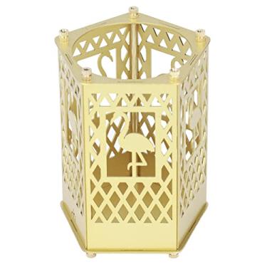 Imagem de Suporte de caneta de metal, superfície dourada brilhante, ferro premium, multiuso, porta-lápis para escritório, escola, casa, fácil montagem, organizador de mesa durável