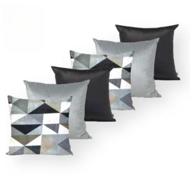 Imagem de Conjunto de 6 Capas Decorativas Para Almofadas (Estampadas + Cores Lisas) Adequadas Para Quartos, Salas de Estar Ou SofáS(MIX_GEO CINZAcPRETO&CINZA)