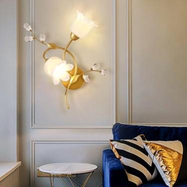 Imagem de Luminária de parede LED americana em formato de flor, estilo pastoral francês, criativa, para sala de estar, quarto, corredor, casa de campo (FA 2 lâmpadas)