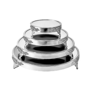 Imagem de Boleira Redonda 4 Tamanhos Dourada ou Prata, Ideal para Festas, Aniversários e Decorações Temáticas(Prata,M)