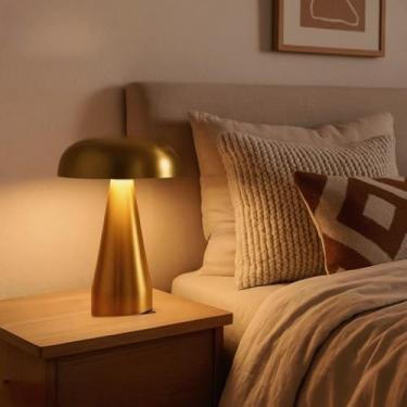 Imagem de Abajur Quarto，LumináRia de Mesa Led Recarregável Abajur Cogumelo Touch Luminária de Mesa Recarregável Led Decoração Unidade Ou Kit(Dourado)