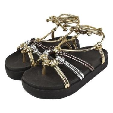 Imagem de Sandália Feminina Papete de Amarrar Plataforma Confortável Tendência Blogueira-Feminino