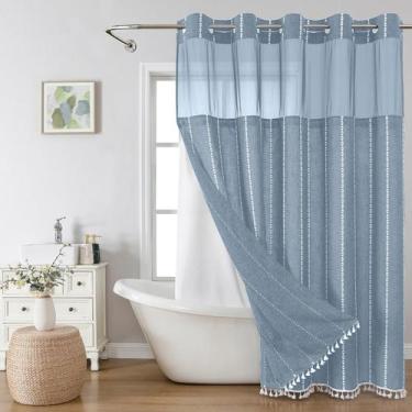 Imagem de Conjunto de cortinas de chuveiro eachope Boho Farmhouse No Hook Blue