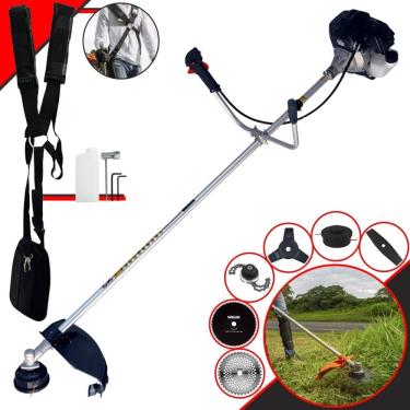 Imagem de Roçadeira À Gasolina Toyama RT43LB-25A 43cc 1,7HP Com Carretel Nylon + Faca 2 Pontas + Faca 3 Pontas + Faca 40 Dentes Vídea + Faca 80 Dentes + Trimmer