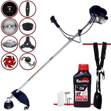 Imagem de Roçadeira Toyama RT43LB25A 43cc C/ Carretel + Facas 2 Pontas, 3 Pontas, 6 Pontas, 40 Dentes de Vídea, 80 Dentes, Trimmer e Escova de Aço + ÓLEO TOYAMA