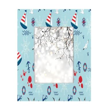 Imagem de Moldura com âncora de veleiro, 12,8 x 17,8 cm, feita de madeira maciça, 13,8 x 17,8 cm, moldura para exibição de mesa e montagem na parede, para decoração de casa e ideias de presentes para a família