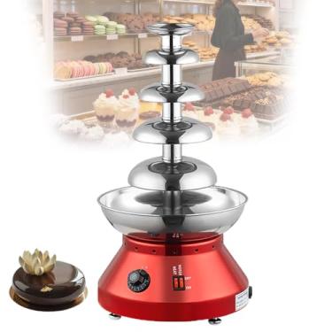 Imagem de Fonte de Chocolate Elétrica de 5 Níveis em Aço Inoxidável,Fondue de Chocolate,Torre de Alimentação Desmontável de 3000ml, Temperatura Ajustável para Festas, Eventos,Casamentos