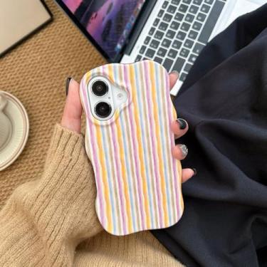Imagem de Capa de celular 2 em 1 com listras brilhantes e bordas onduladas para iPhone 13, 14, 15, 16 Pro Max, toque confortável, capa traseira rígida e fina, colorida, para iPhone 15 Pro Max
