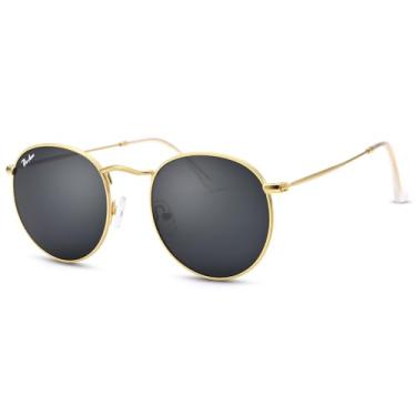 Imagem de Pro Acme Óculos de sol redondos para mulheres, homens, clássicos, retrô, círculos, metálicos, lentes de vidro 100% reais, A01 Cinza/Vidro/Não Polarizado, Medium