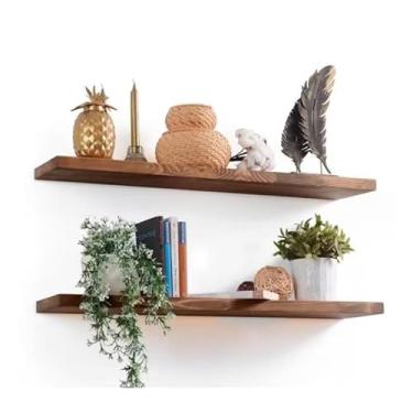 Imagem de Prateleira Invisível Suspensa de Madeira – Flutuante Moderna e Minimalista para Sala e Quarto (Com 4 envelhecida 60cm)